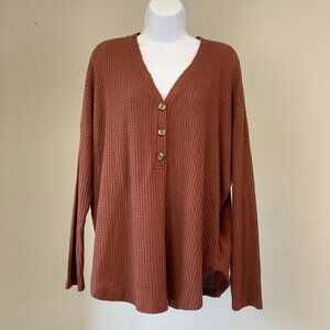 American Eagle Sweater sz L Large Soft & Sexy Plush Brown Waffle Knit Button